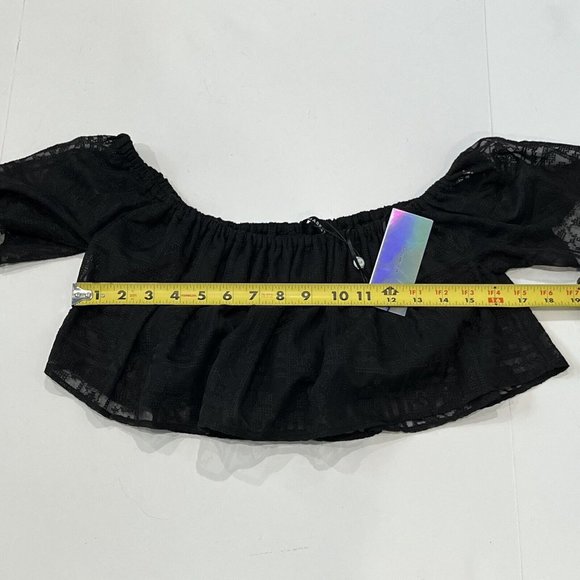 New After Market Black Short Crop Top Embroidered Peasant Women Petite Small/Med - Picture 13 of 15